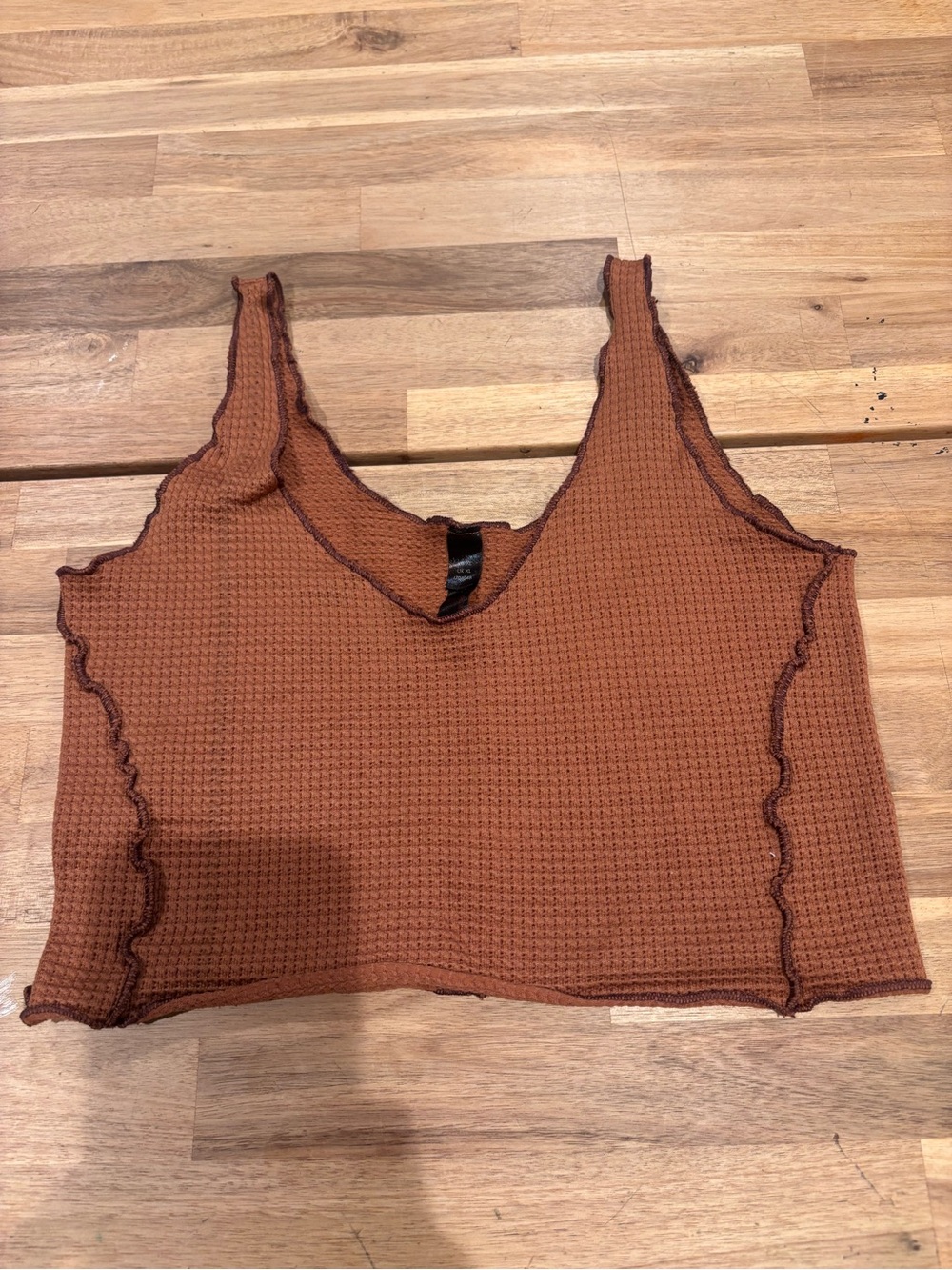 Women's Rust/ Brown Waffle Knit Crop Tank Top SZ XL Nice stretchy.